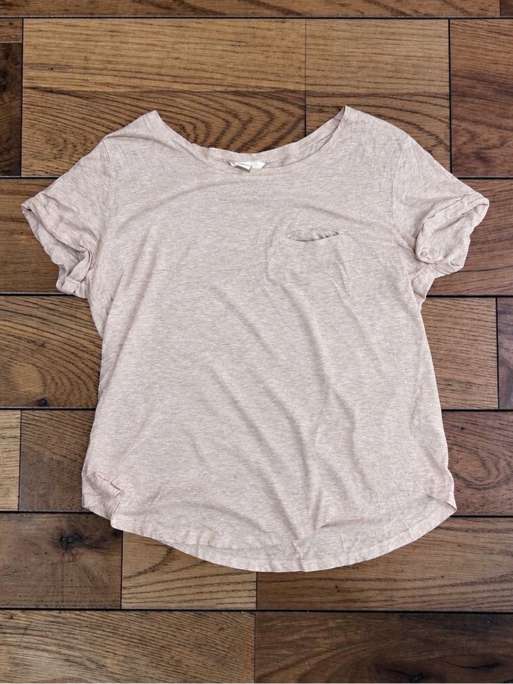 H&M Basic Women's Size M Cream Slub Knit Pocket T-Shirt Rolled Sleeve Tee